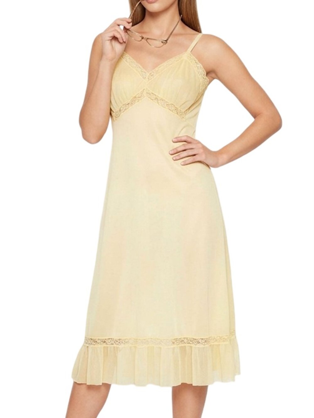 Luxite by Kayser Pinup Bombshell Lacy Full Slip Pleated Nylon Chiffon Vintage